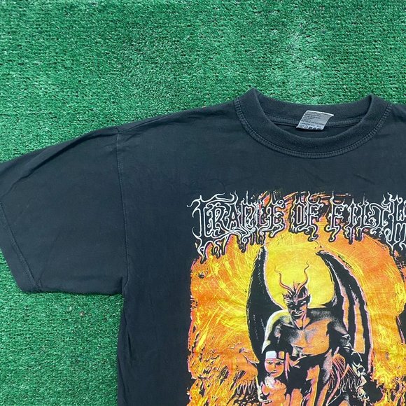 Vintage 90s Cradle of Filth Behind Satan Gothic Metal Band Tee - Picture 2 of 8